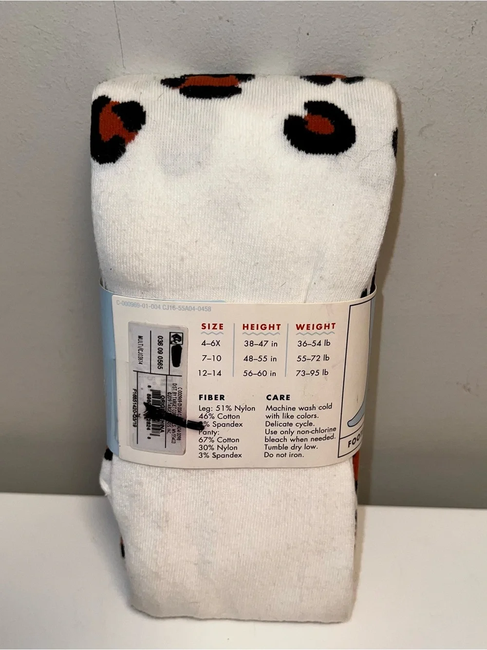 Cat & Jack White Cotton Tights with Black and Rust Leopard Print